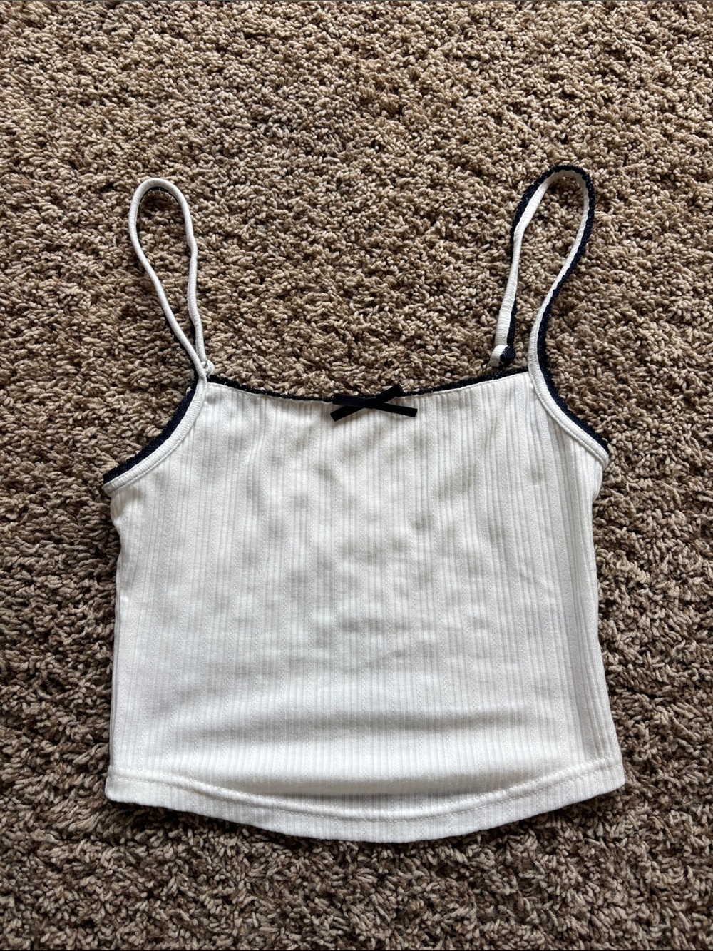 Women's White Ribbed Cami Tank with Black Trim